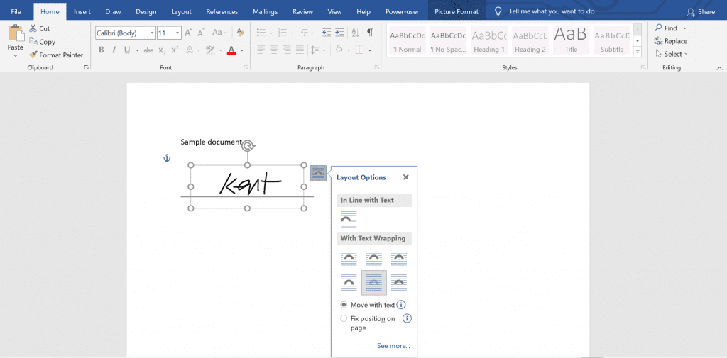 Adding signature in Word