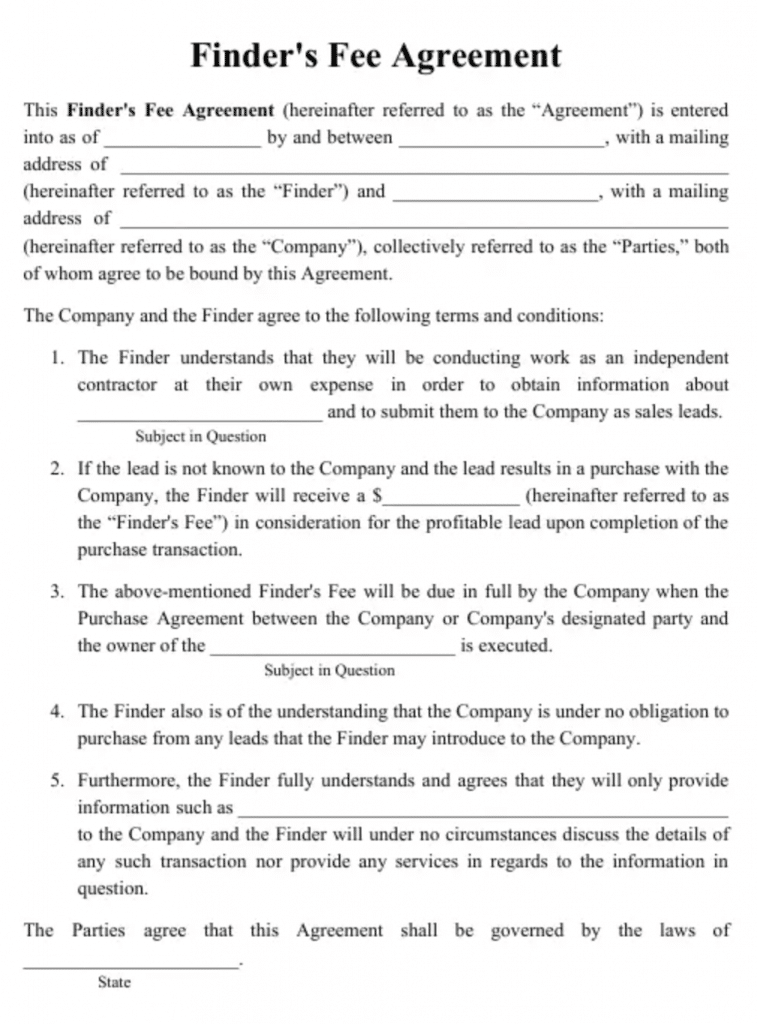 finders fee agreement template