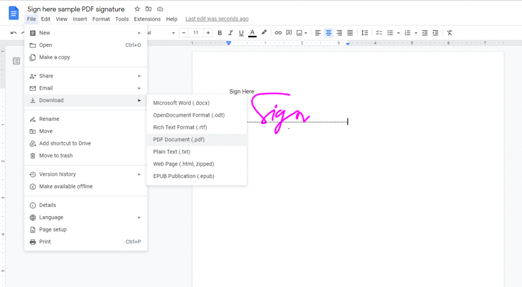 Signing PDF on Google Doc