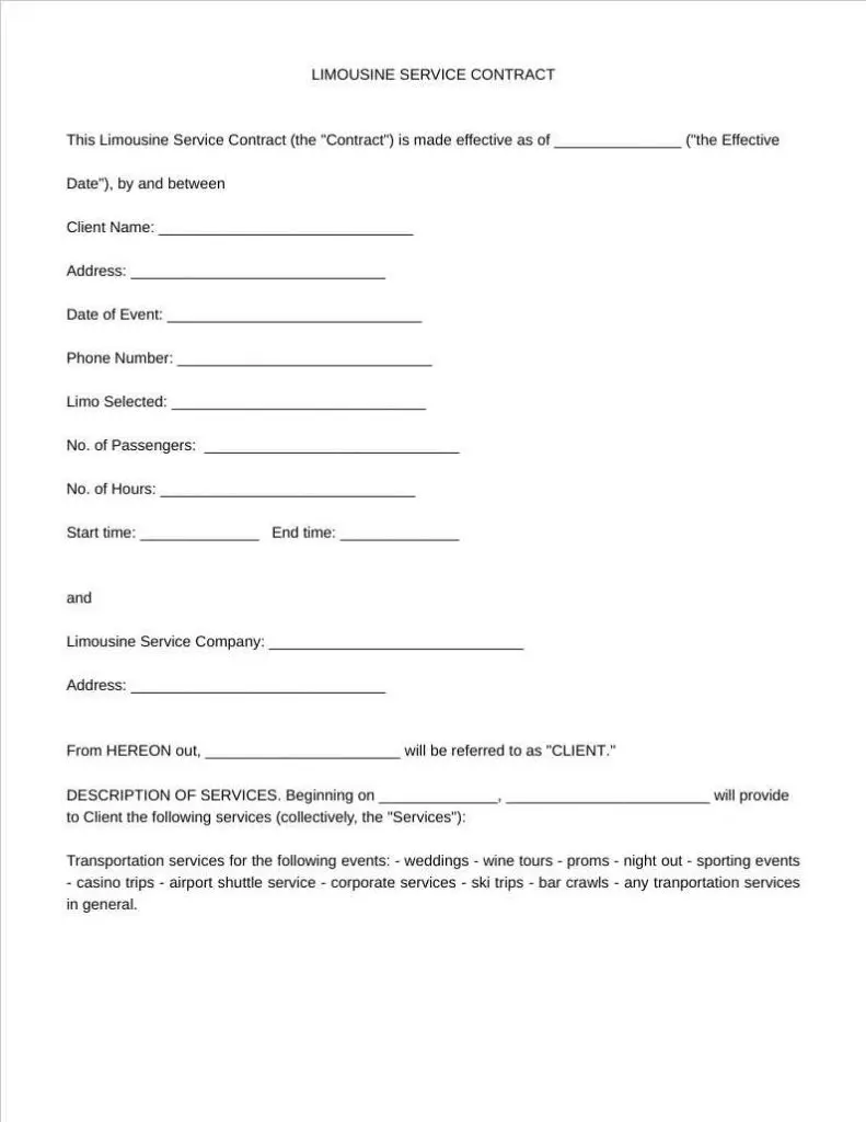 limousine service contract template