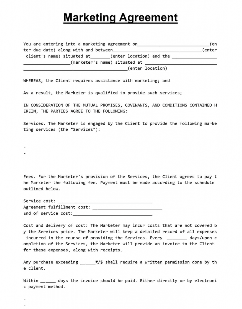 marketing agreement template