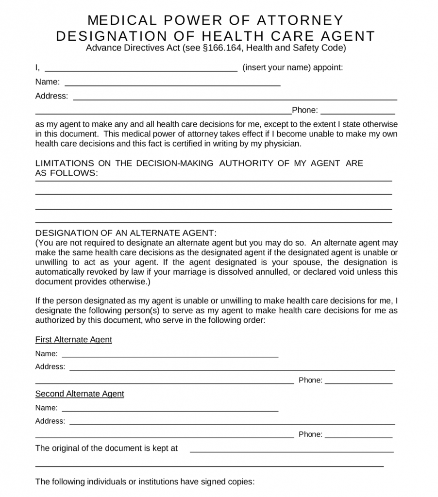 medical power of attorney template