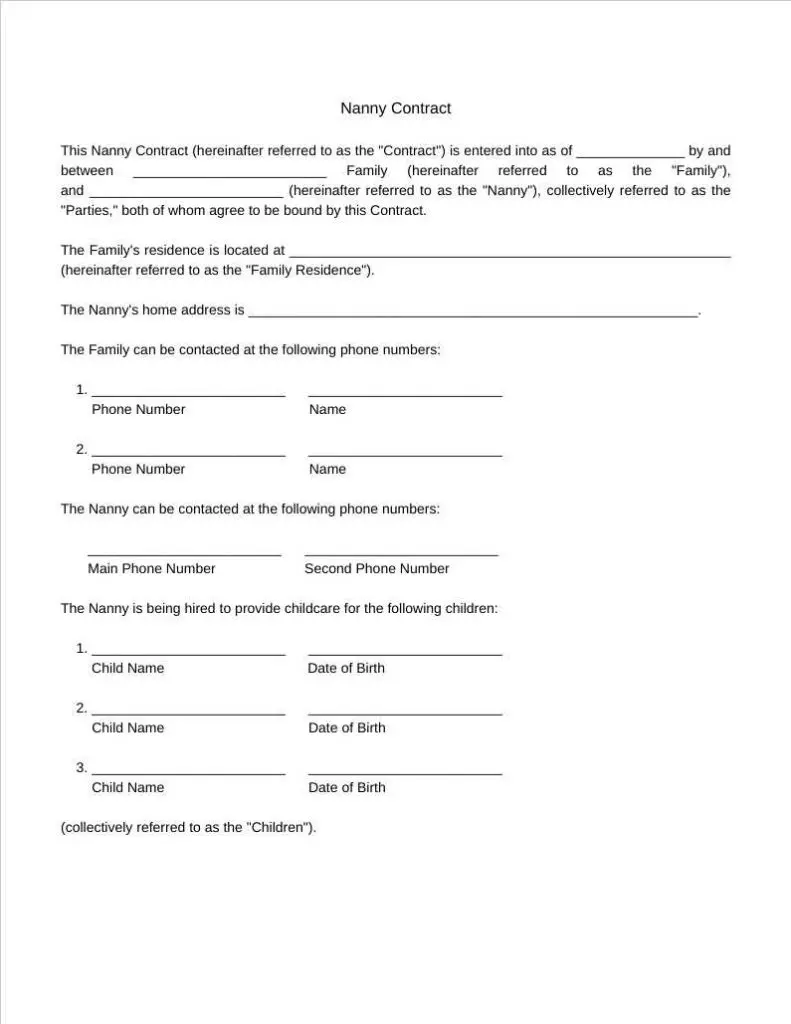 nanny contract template