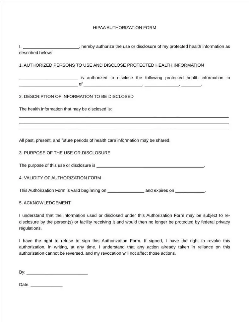 hipaa authorization form template