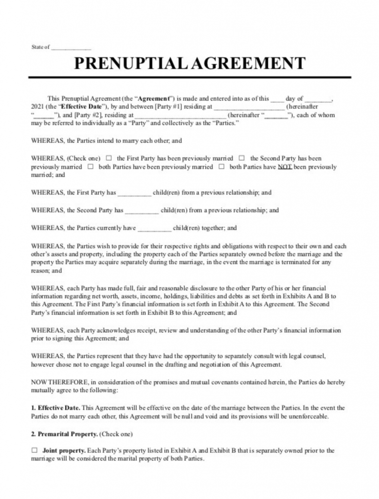 prenuptial agreement template