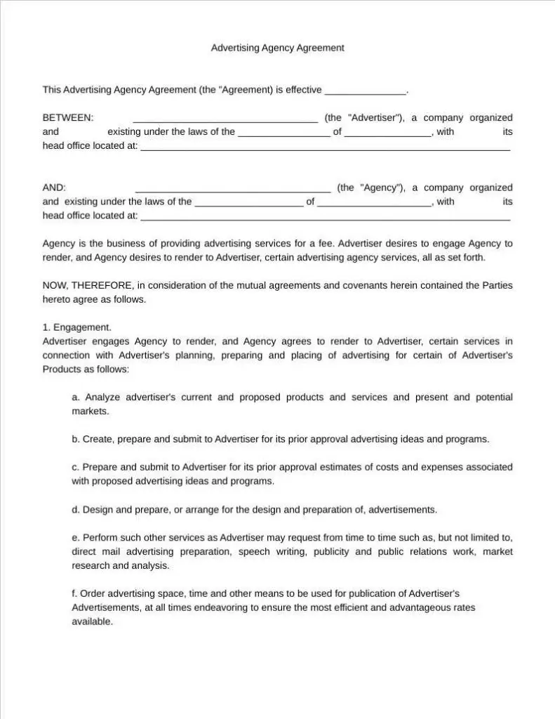 Advertising Agency Agreement