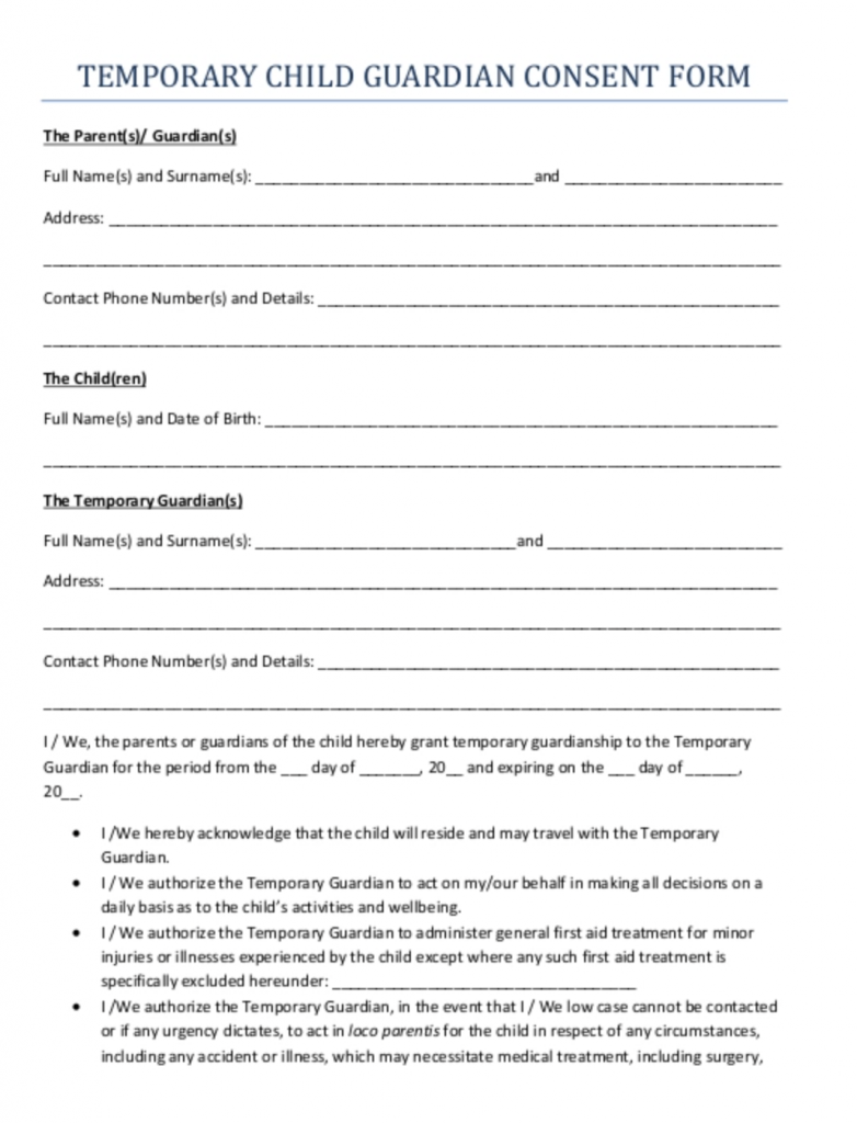 Child Guardian Consent Form Template