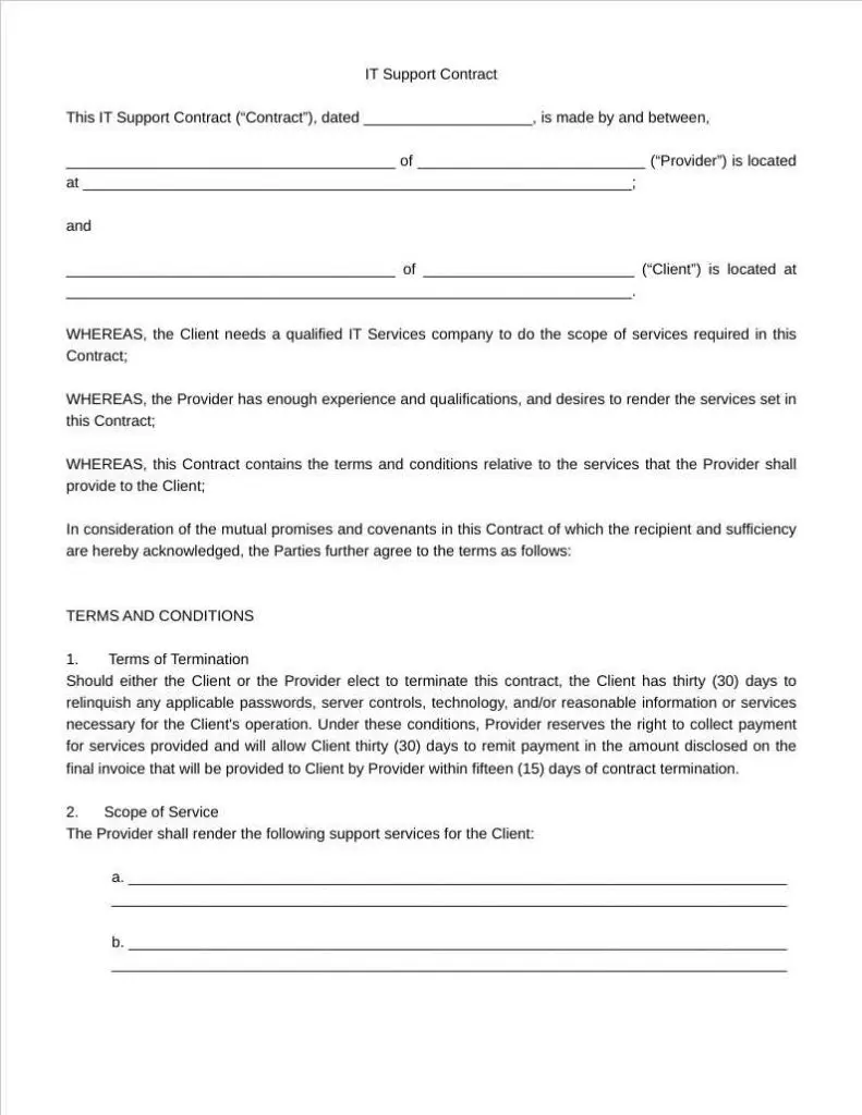 it support contract template