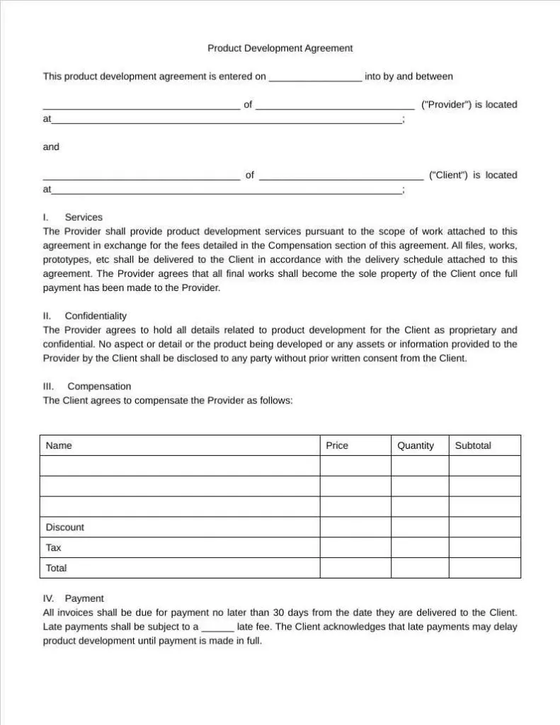 product development agreement template