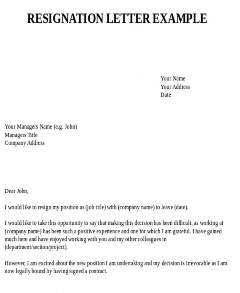 resignation letter for new job template