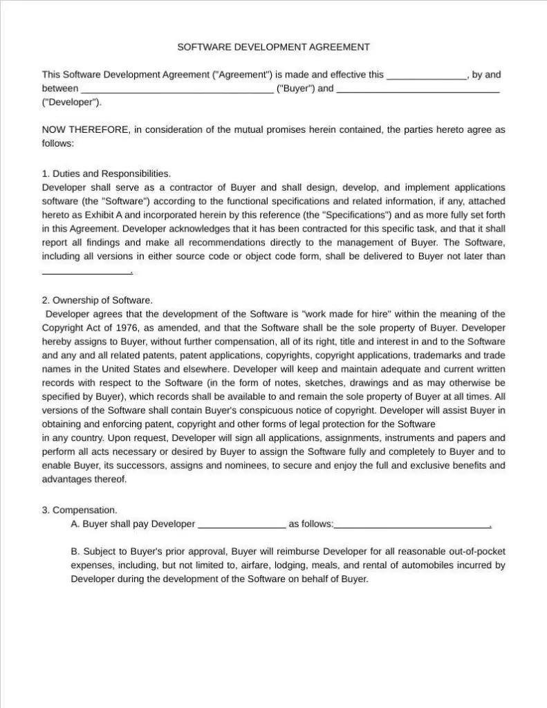software development agreement template