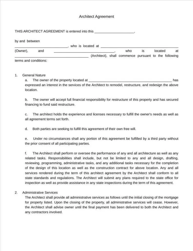 architect agreement template