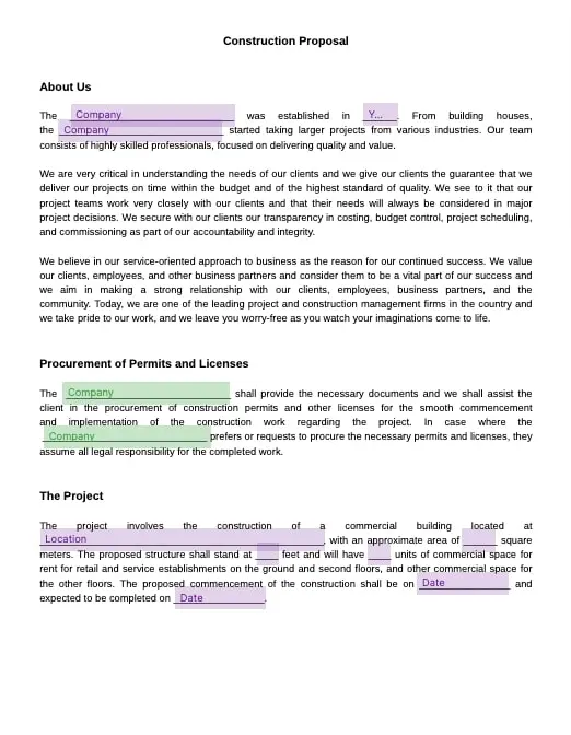 construction proposal template