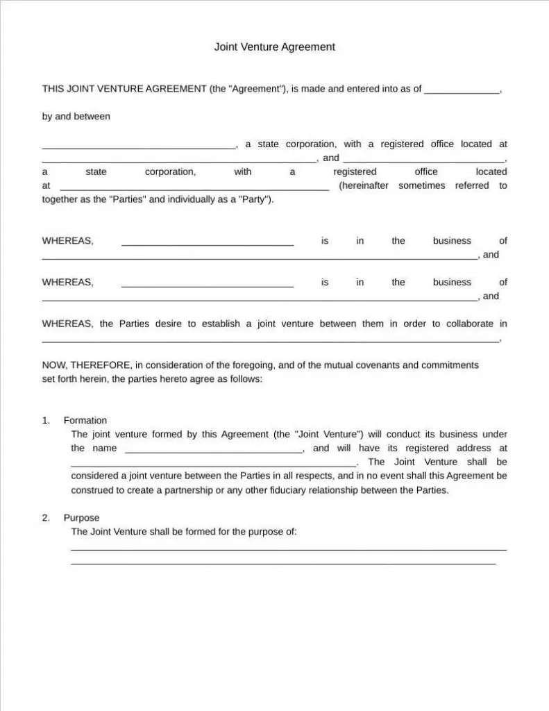 joint venture agreement template