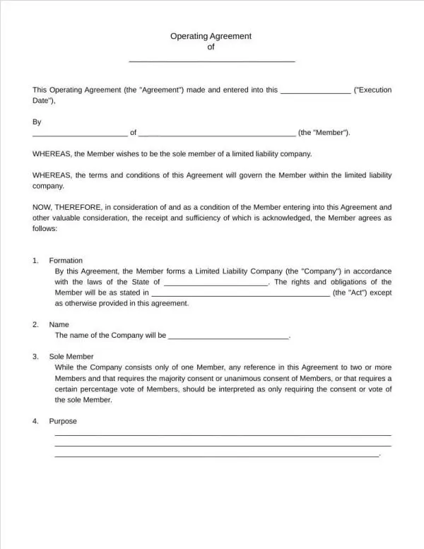 llc operating agreement template