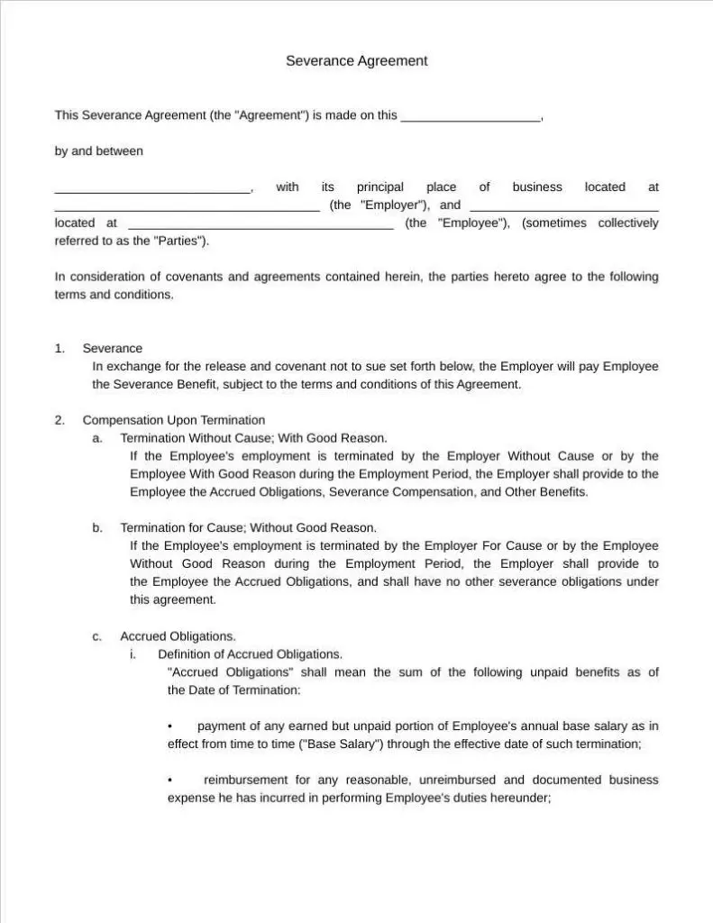 severance agreement template