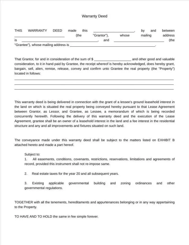 warranty deed template