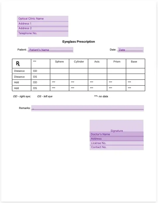 eyeglass prescription template