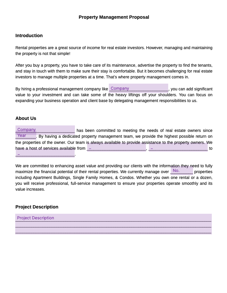 property management proposal template