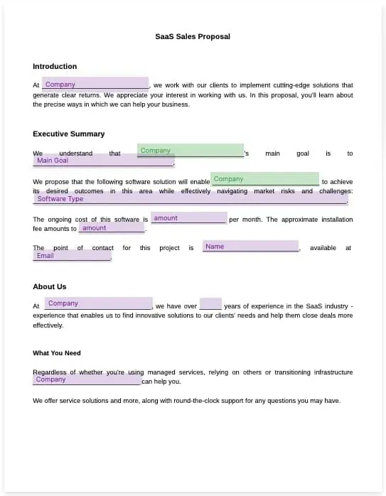 saas sales proposal template