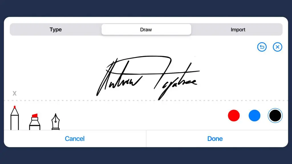 Fill digital signature