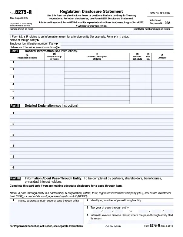form 8275 r regulation disclosure statement template