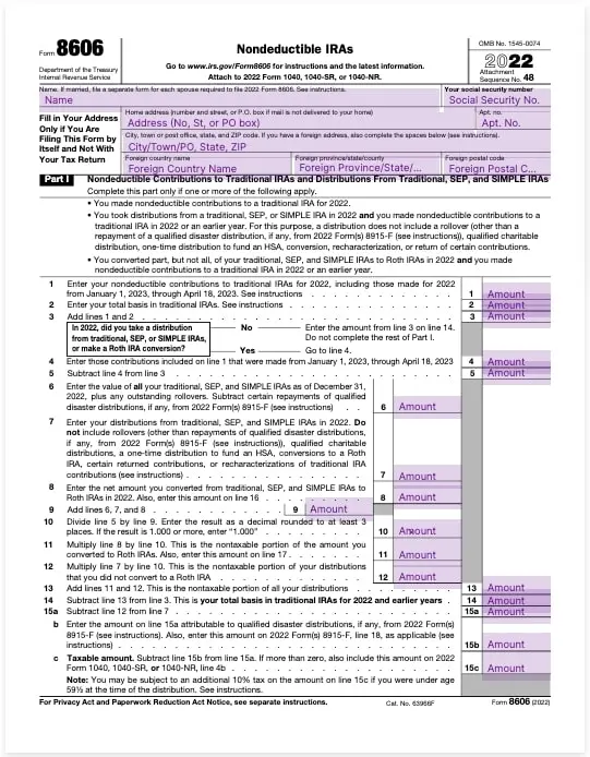 form 8606 nondeductible iras template