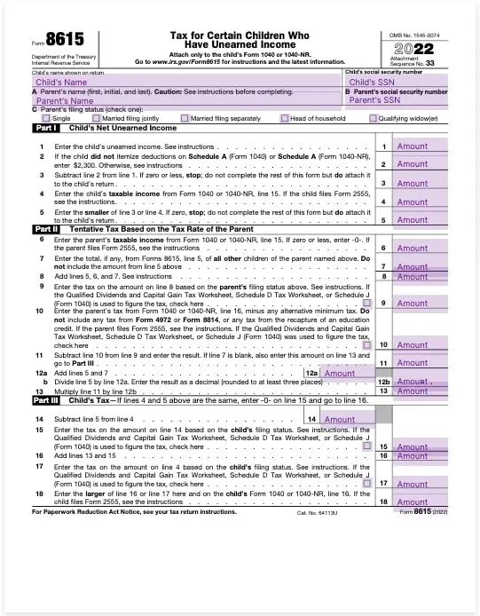 form 8615 tax for children with unearned income template