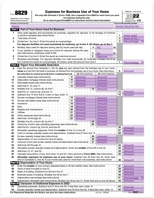 form 8829 expenses for business use of your home template