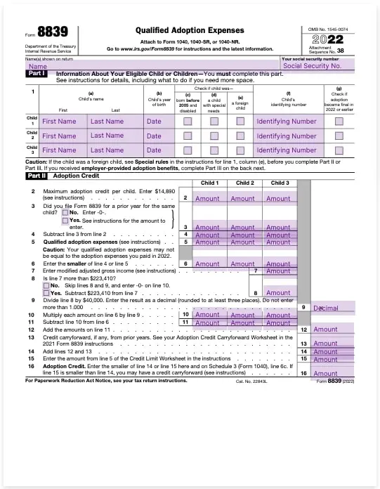 form 8839 qualified adoption expenses template