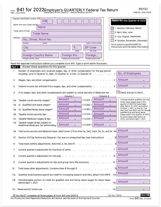 form 941 employers quarterly federal tax return template