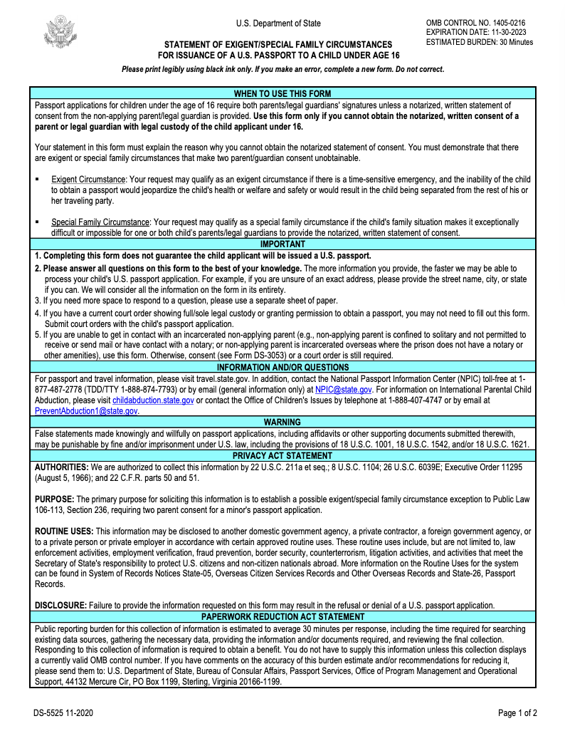 ds-5525 statement of special family circumstances template​