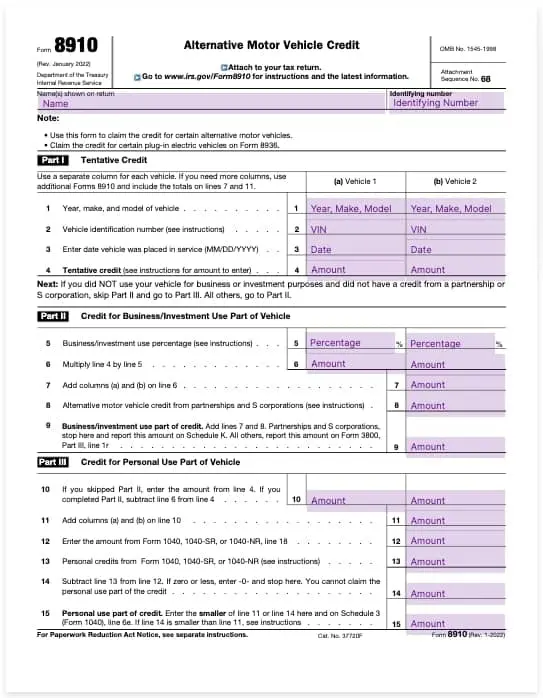 form 8910 understanding alternative motor vehicle credit template