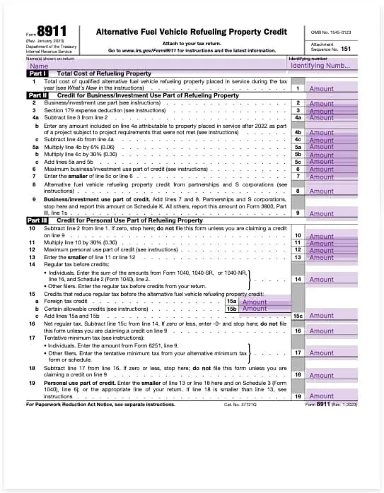 form 8911 claiming the alternative fuel vehicle refueling property credit template