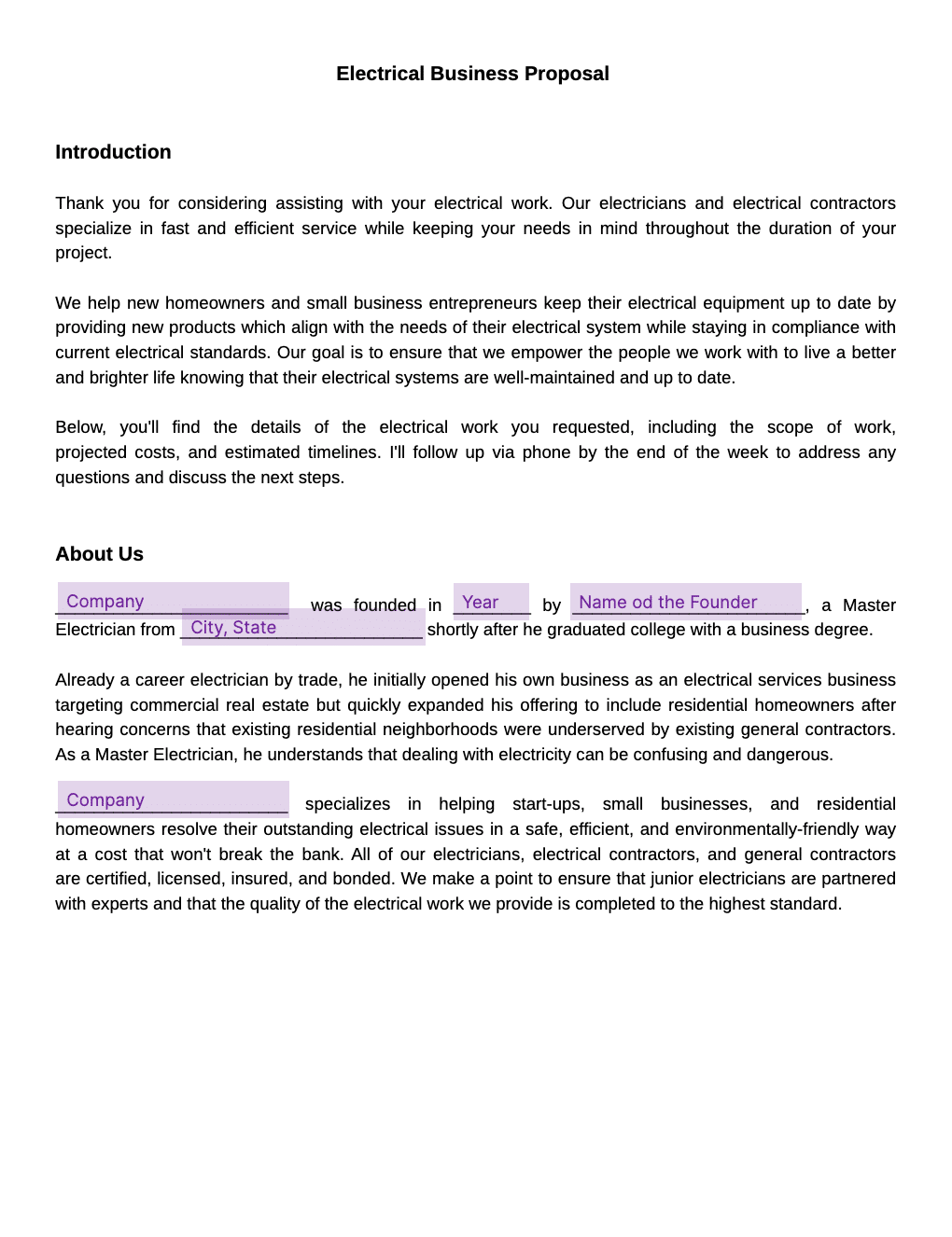 electrical business proposal template