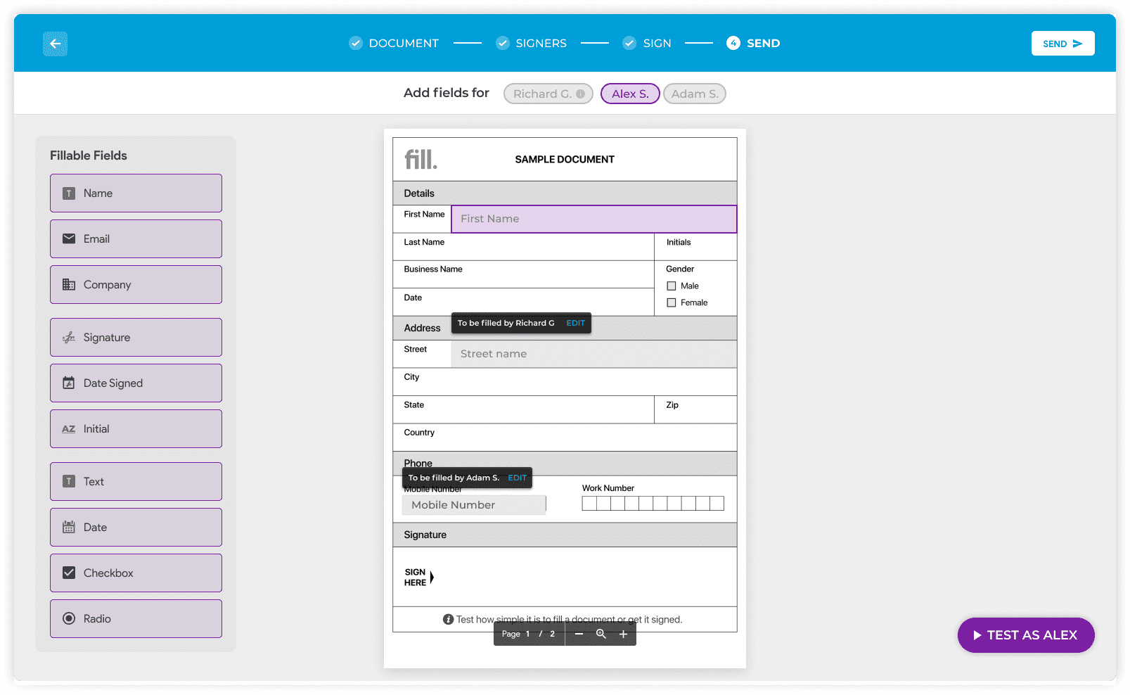 Digital document creation through Fill app