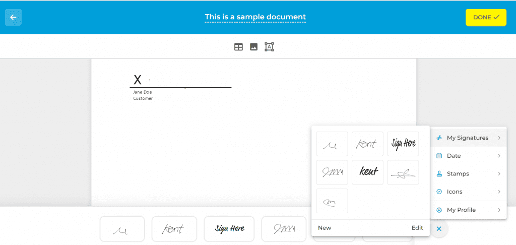 Use pre-defined signature for your document