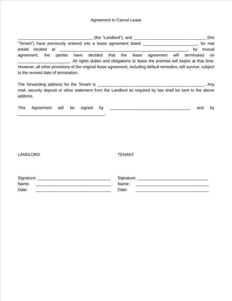agreement to cancel