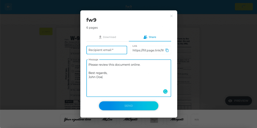 send document for electronic signature