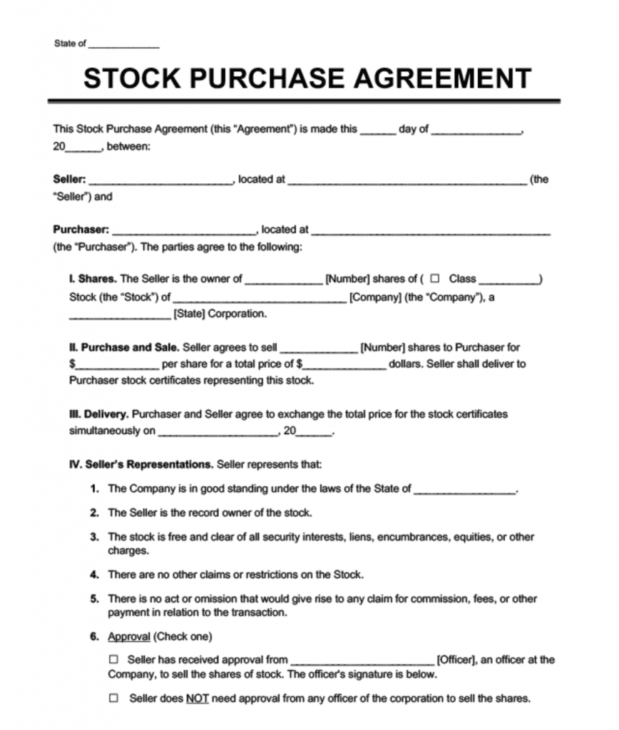 Stock Purchase Agreement Template