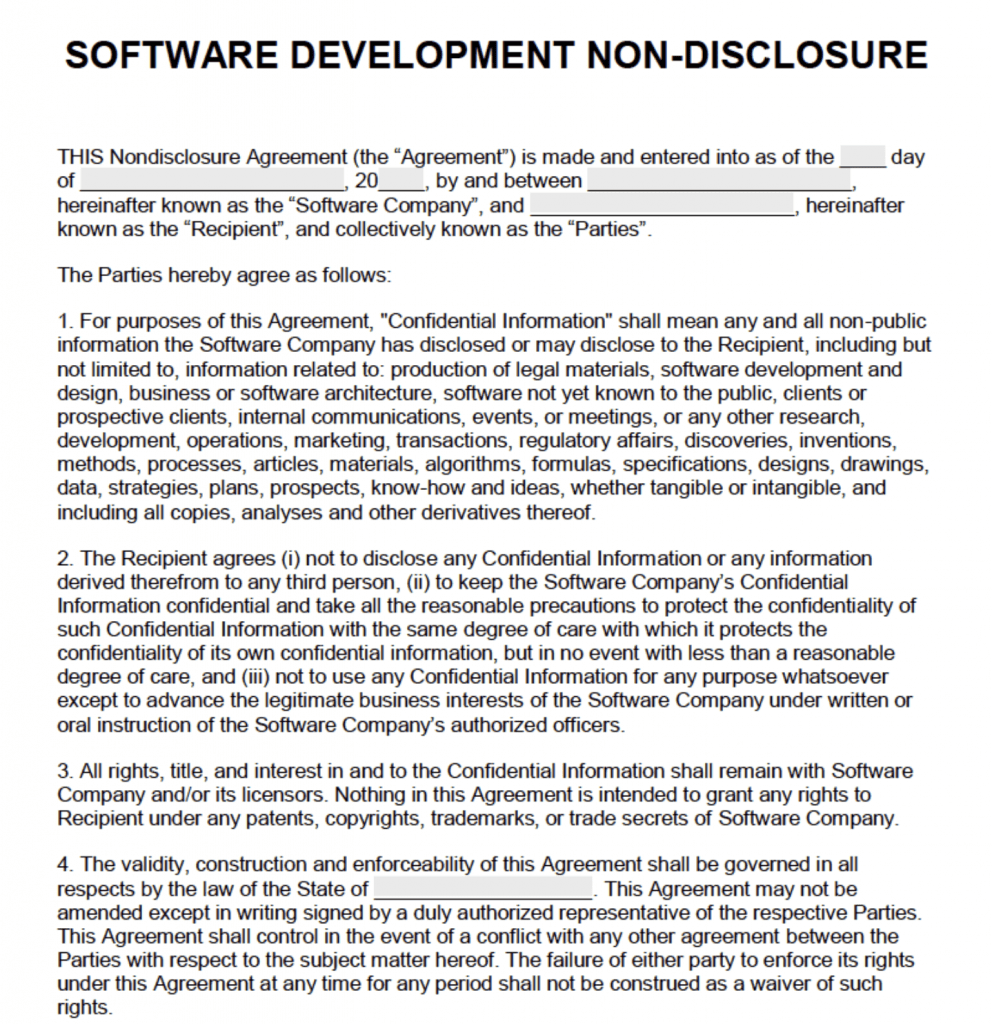 Software Development Non-Disclosure Agreement (NDA) Template