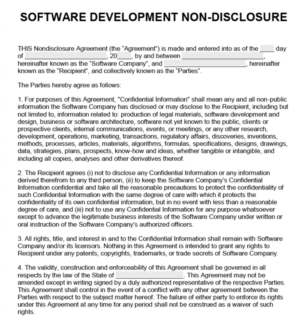 Make Your Own Software Development NDA Agreement Template