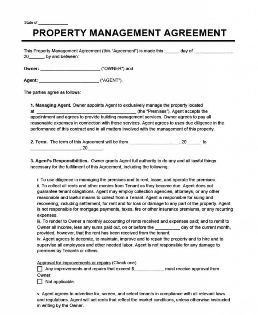 Property Management Agreement Template