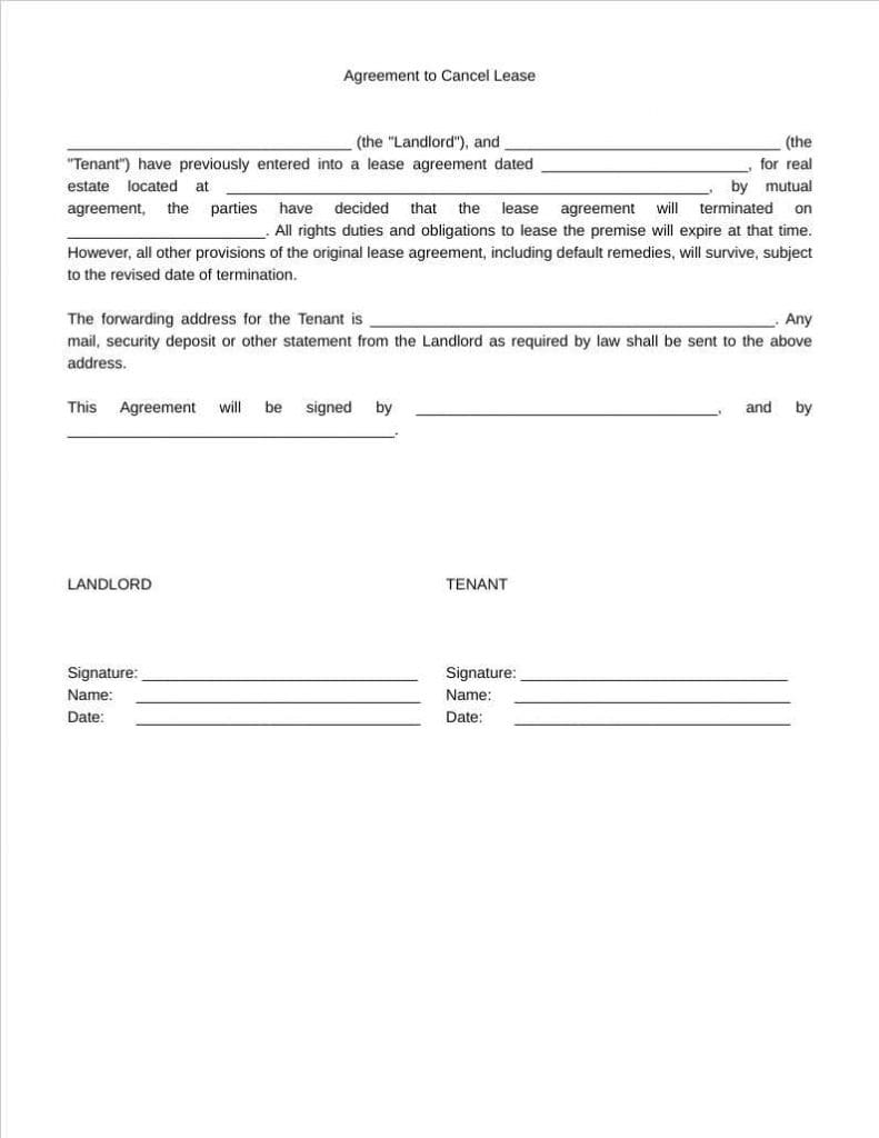 agreement to cancel lease template