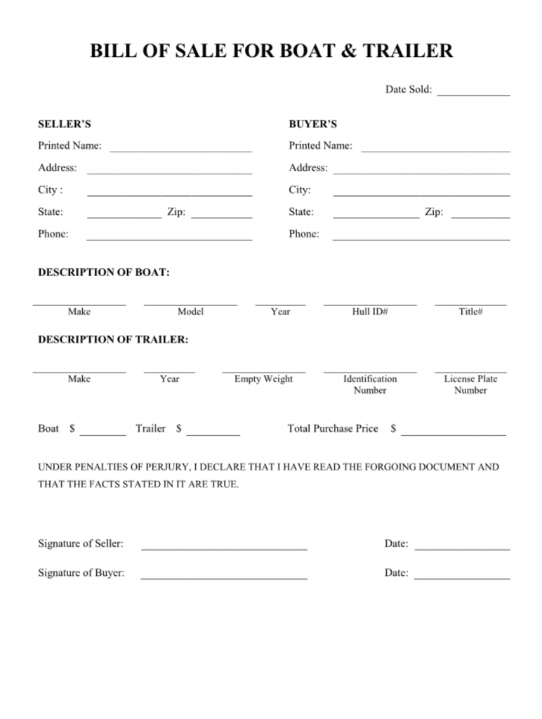 boat bill of sale template