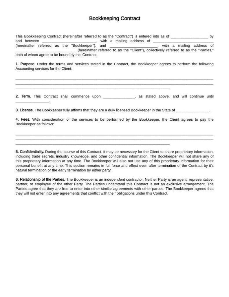 bookkeeping contract template