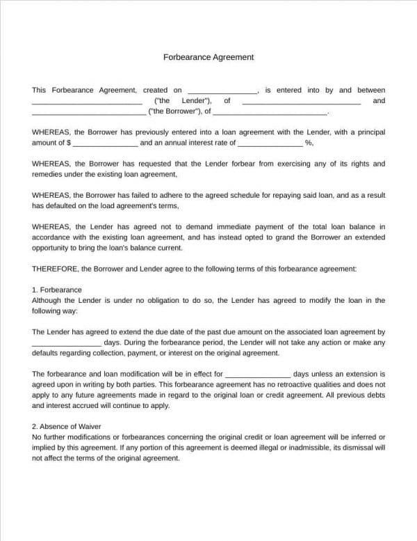 forbearance agreement template