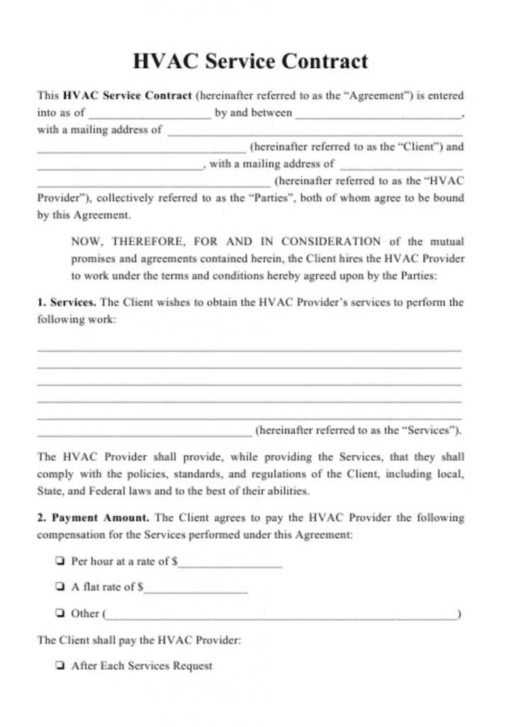 hvac service contract template