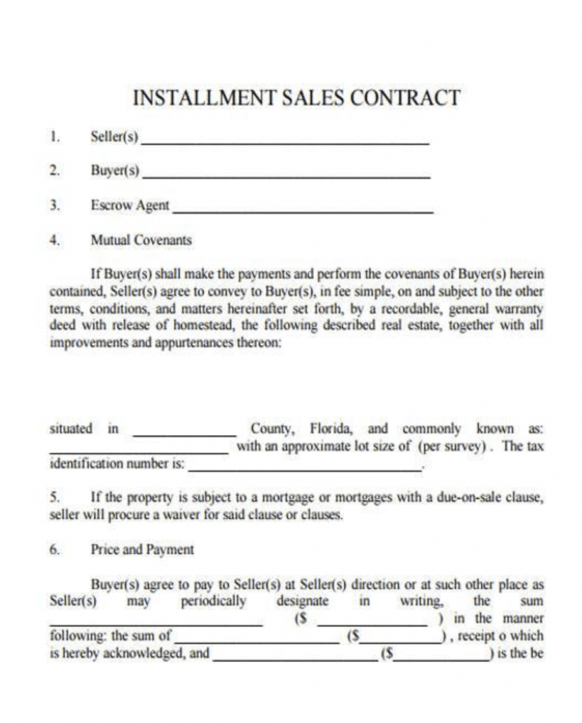 installment sales contract template