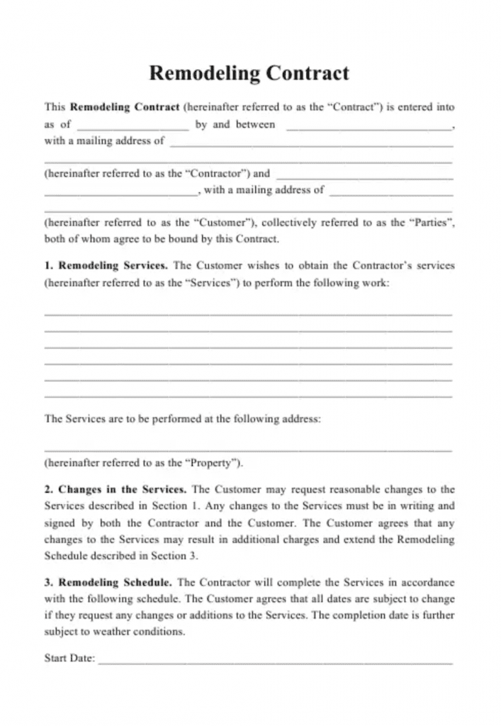 remodeling contract template